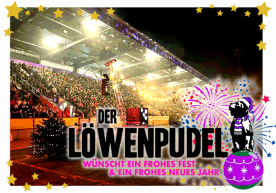 Der Löwenpudel wünscht Frohe Weihnachten und freut sich auf 2026!